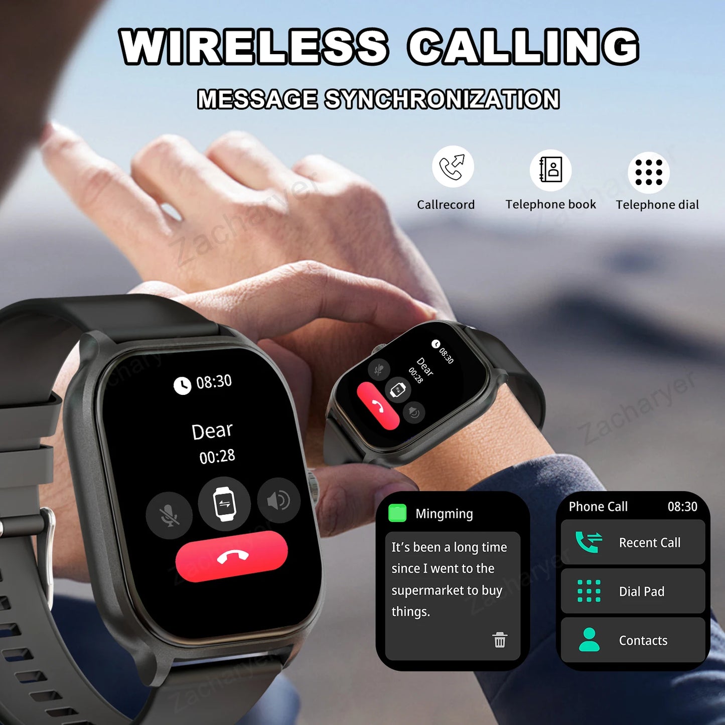 Smart Watch with Wireless Calling Dial Multi Sport Mode Calling Reminder and Rejection SMS Reminder Compatible with iPhone and Android