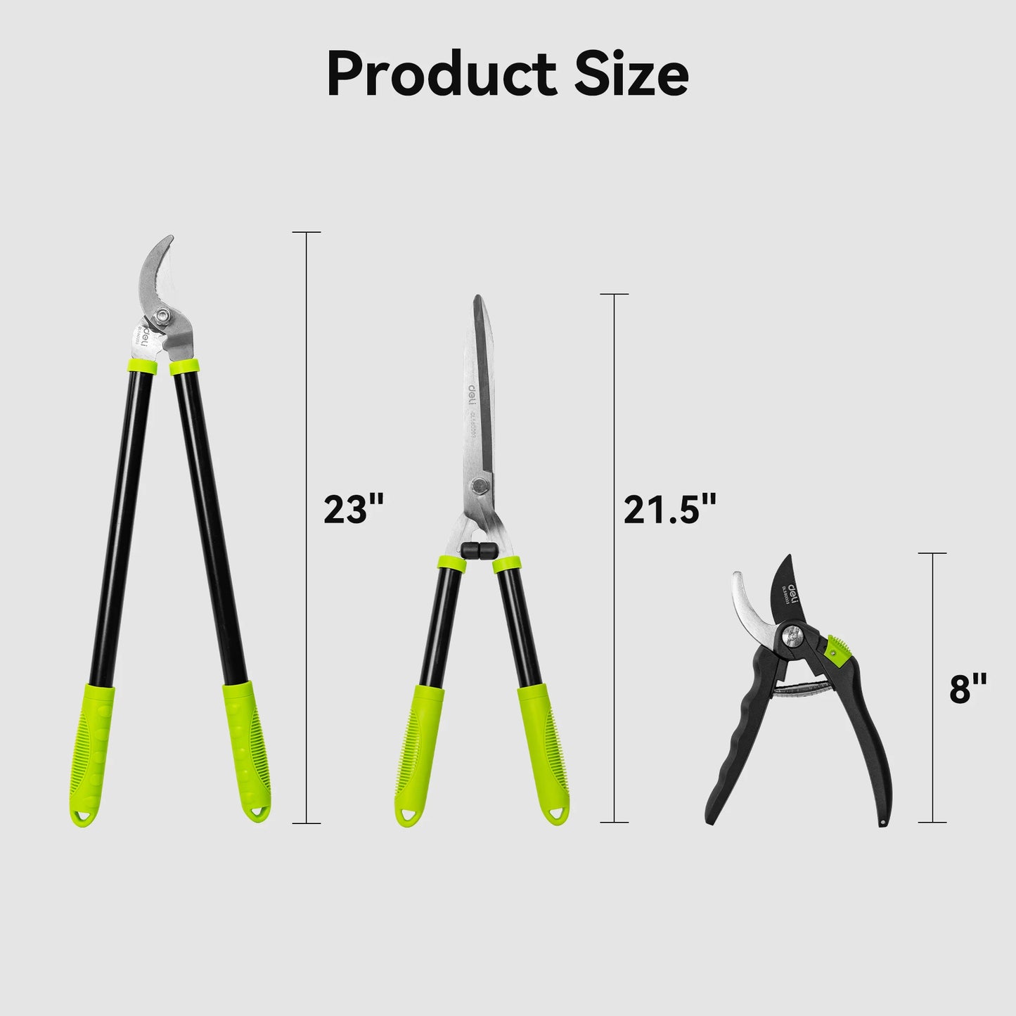 Deli 3-Piece Loppers, Hedge Clippers & Pruners Set, Heavy-Duty Garden Tools for Tree & Shrub Care, Branch Cutter & Tree Trimmer