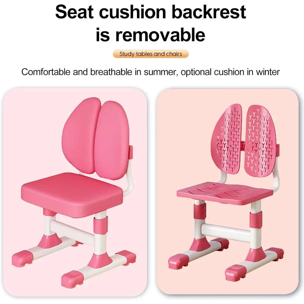 Kids Adjustable Study Table And Chair Set With Bookshelf