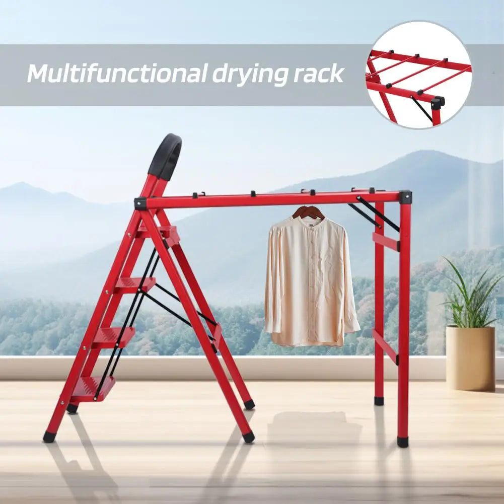 330lb Load Retractable Cloth Drying Rack Folding Clothes Non Slip 4 Step Ladder Indoor Outdoor Space Saving Home Balcony