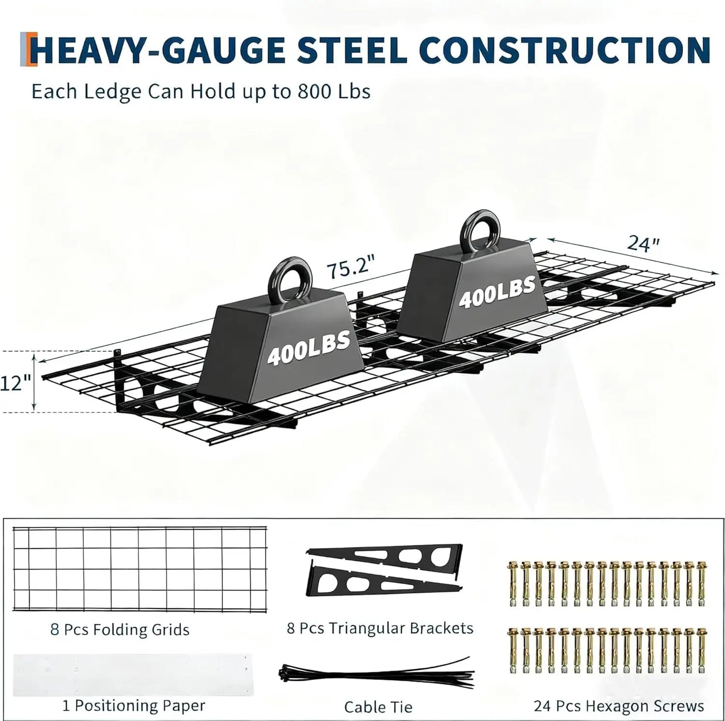 2 Pack Wall Mounted Garage Shelves 72 Inch Wide 24 Inch Deep Heavy Duty