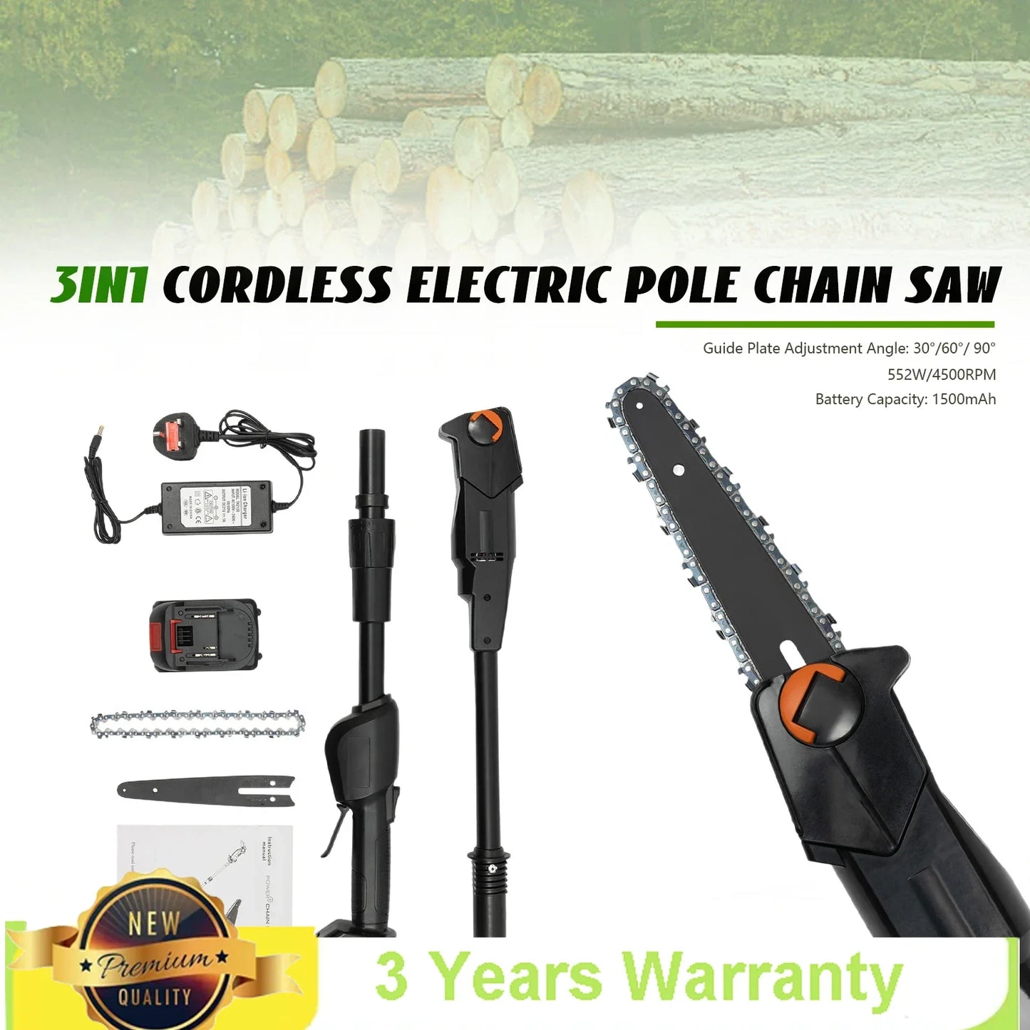 CNCEST High-quality Pole Saw Electric High Branch Saw W/ 1500mah Battery And Standard Charger Low Noise For Gardens,Farms,Parks