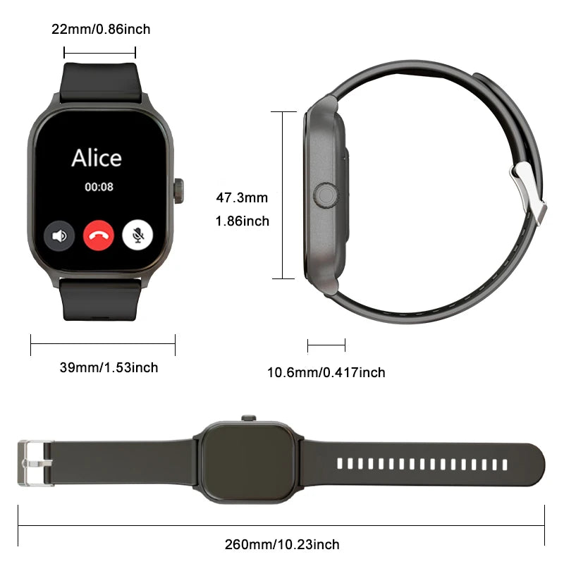 Smart Watch with Wireless Calling Dial Multi Sport Mode Calling Reminder and Rejection SMS Reminder Compatible with iPhone and Android