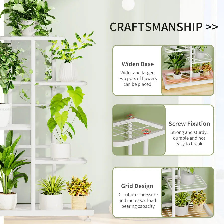 Plant Shelves Iron Potted Flower Plant Stand Rack Multiple Flower Pot Holder Shelf Indoor Outdoor Planter Display Organizer 8 Tiers Metal Storage Solution