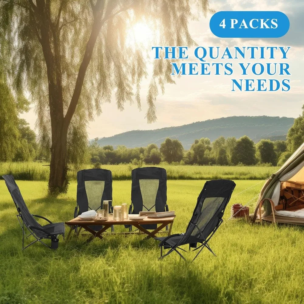 4 Pack Beach Chair for Adult High Back Low Beach Chair Bulk Portable Folding Camping Chairs Lightweight Sand Chairs with Cup Hol