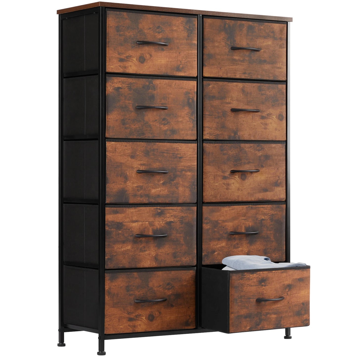 JHK Bedside Table With 10 Fabric Drawers Steel Frame