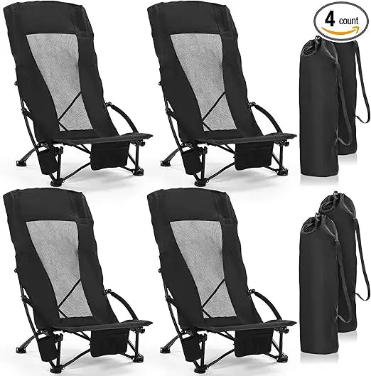 4 Pack Beach Chair for Adult High Back Low Beach Chair Bulk Portable Folding Camping Chairs Lightweight Sand Chairs with Cup Hol