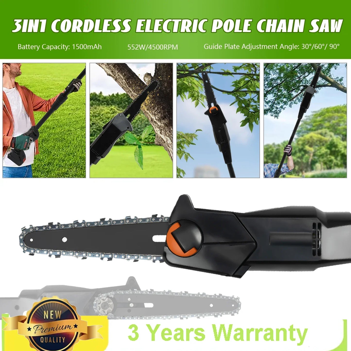 CNCEST High-quality Pole Saw Electric High Branch Saw W/ 1500mah Battery And Standard Charger Low Noise For Gardens,Farms,Parks