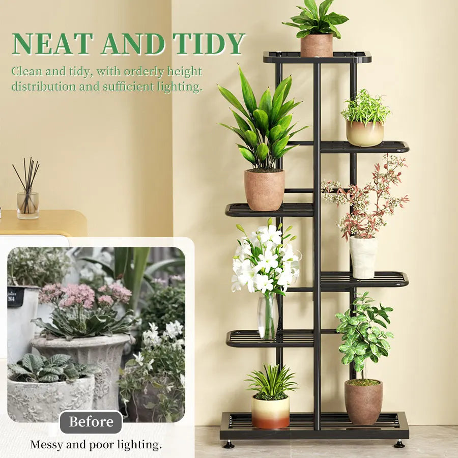 Plant Shelves Iron Potted Flower Plant Stand Rack Multiple Flower Pot Holder Shelf Indoor Outdoor Planter Display Organizer 8 Tiers Metal Storage Solution