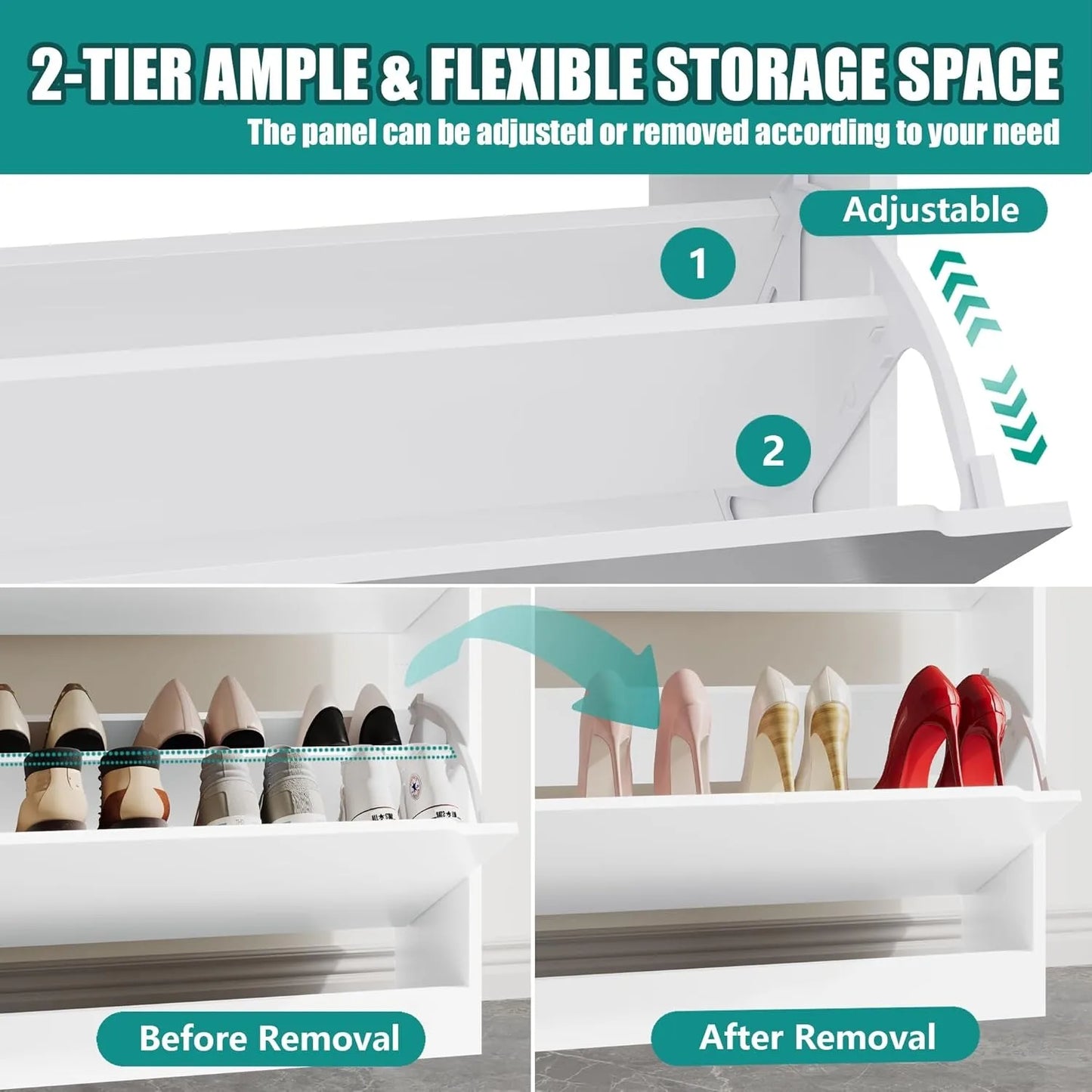 Entryway Wooden Shoe Storage Cabinet With 3 Flip Drawers