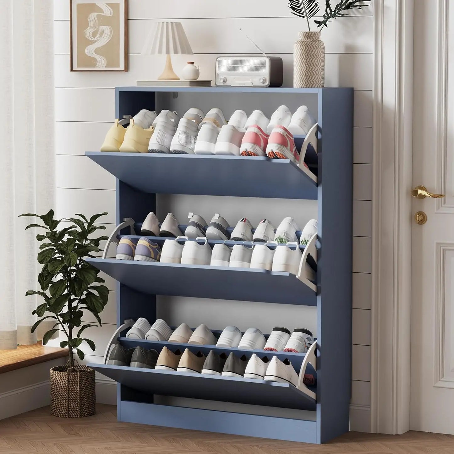 Entryway Wooden Shoe Storage Cabinet With 3 Flip Drawers