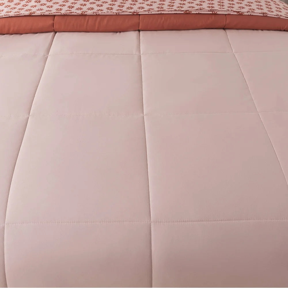 7 Piece Reversible Comforter Set King Pink Bedding