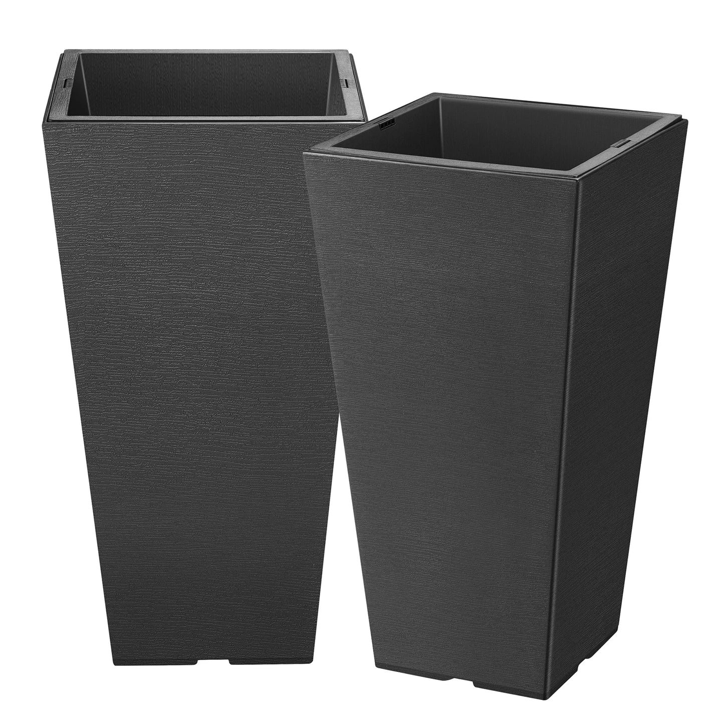 22.6 Inch Square Plastic Plant Pots 2-Pack with Drainage Holes and Saucers Durable Large Garden Pots for Indoor and Outdoor Plants