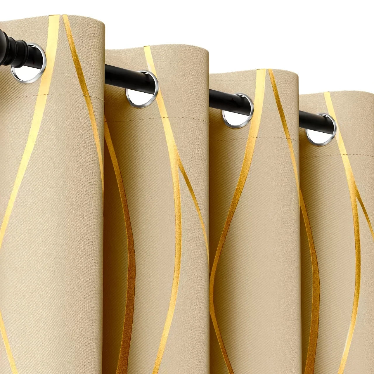 2 Pieces Golden Wave and Circle Blackout Curtains Thermal Insulated Light Filtering Drapes with Grommet Top for Living Room and Bedroom