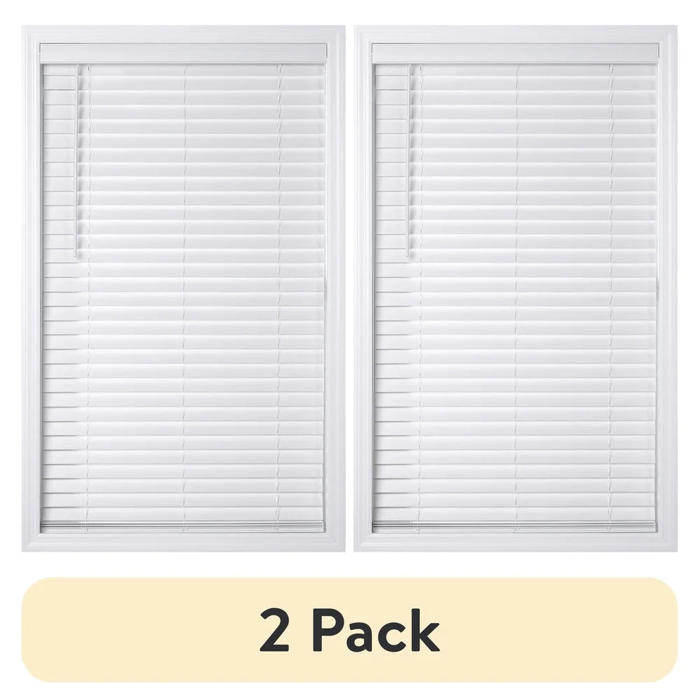 2 Pack 2 Inch Cordless Faux Wood Horizontal Blinds White Privacy Window Covering Easy Install Indoor Safety Light Control