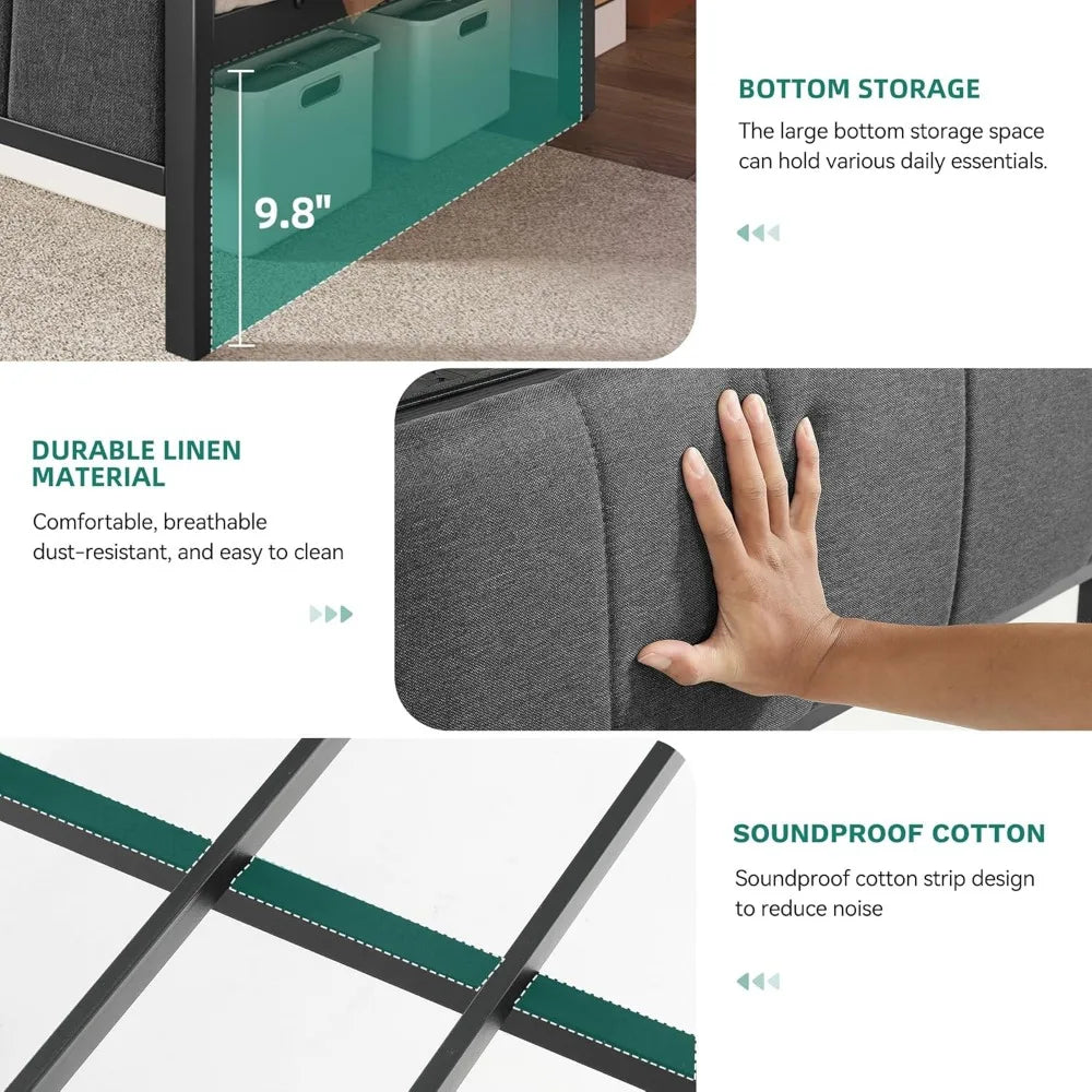 YITAHOME Queen Bed Frame With Storage Headboard LED Platform Bed With Charging