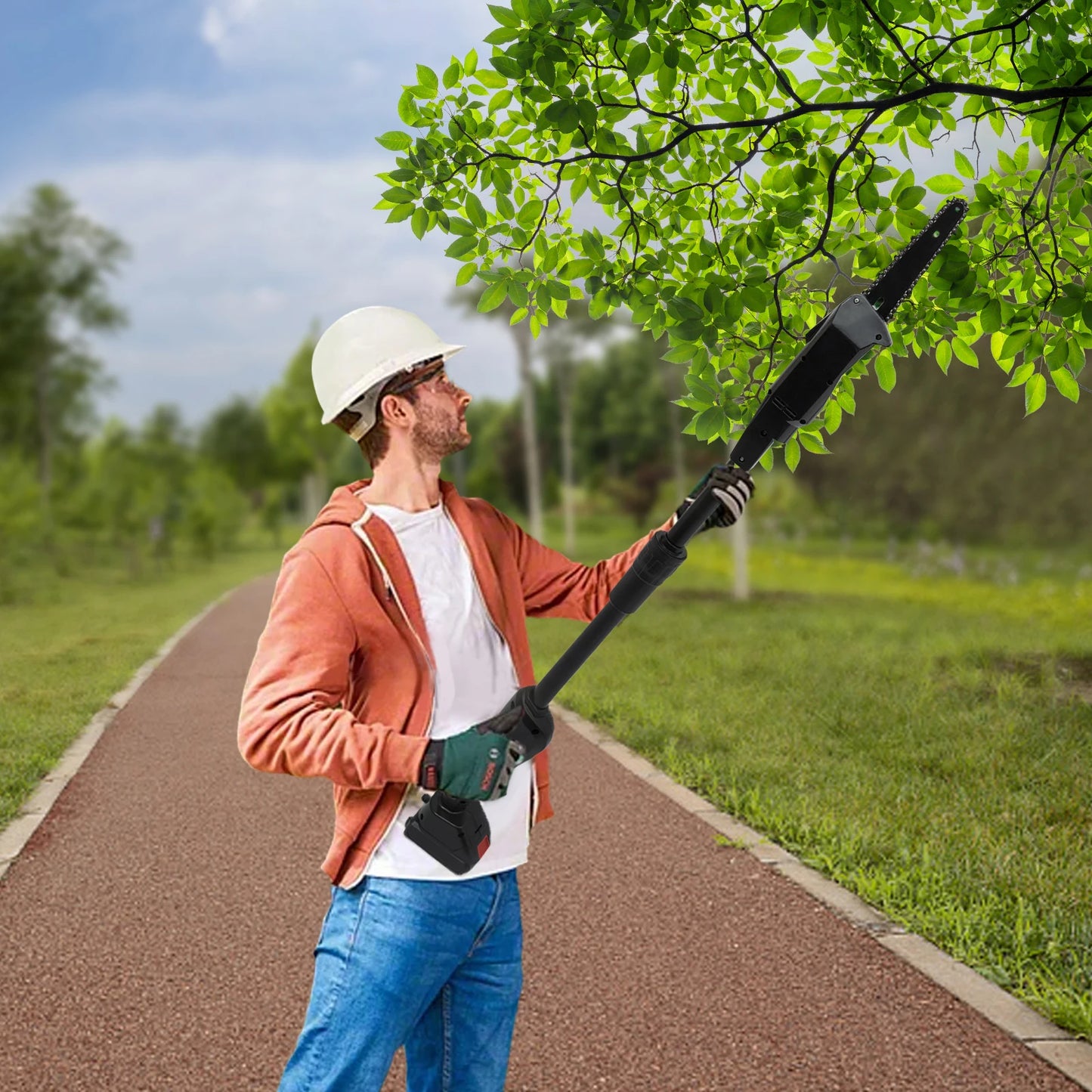 Integrated High Reach Pole Electric Saw Rechargeable Cordless Chainsaw Double Section Assemble Shaft Branch Cutter and Low Noise