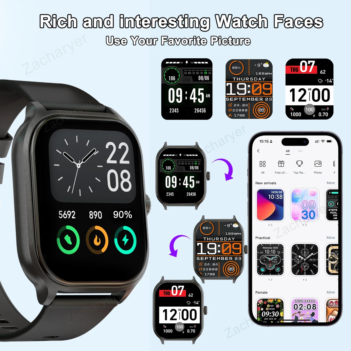 Smart Watch with Wireless Calling Dial Multi Sport Mode Calling Reminder and Rejection SMS Reminder Compatible with iPhone and Android
