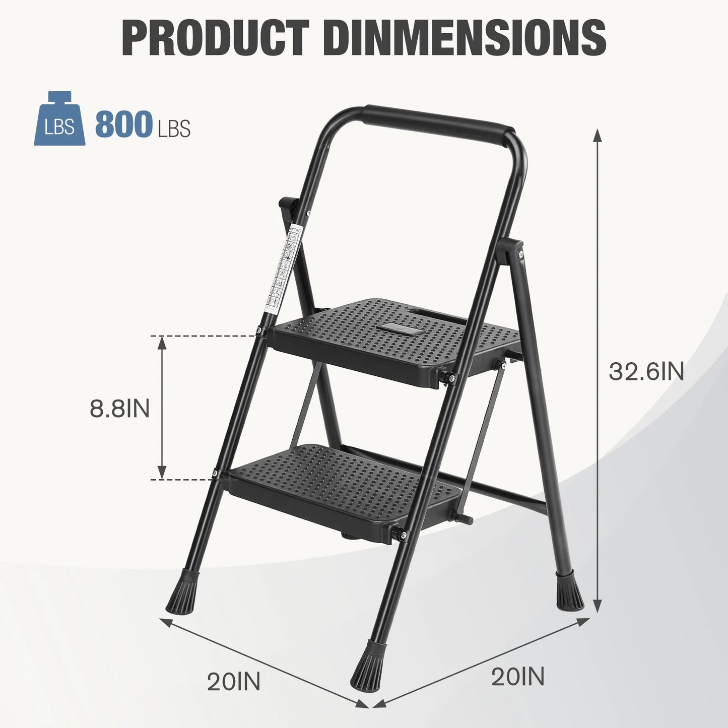 JHK Folding 2/3 Step Ladder Stool with Anti Slip Pedal 800 Pounds Capacity Sturdy Steel Portable Cushioned Handle for Kitchen Home