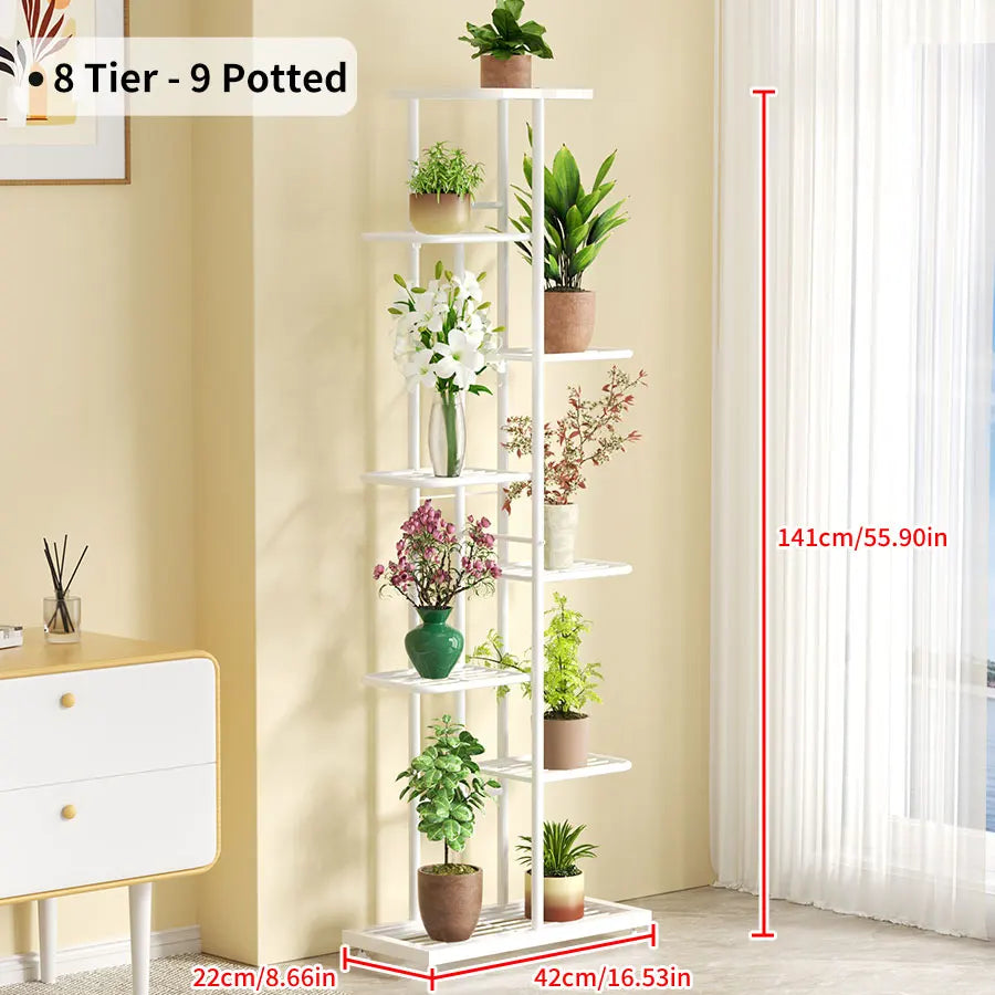 Plant Shelves Iron Potted Flower Plant Stand Rack Multiple Flower Pot Holder Shelf Indoor Outdoor Planter Display Organizer 8 Tiers Metal Storage Solution