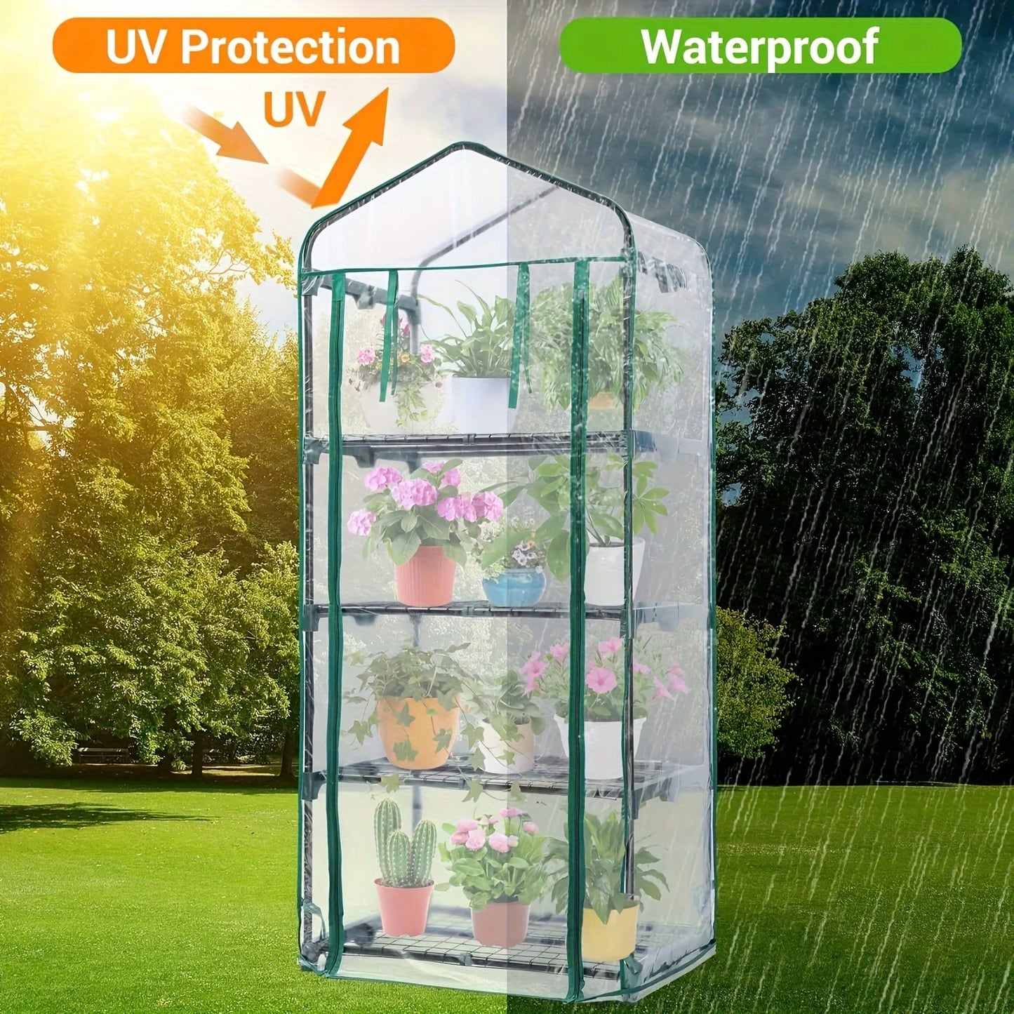 4 Tier Mini Greenhouse Portable Greenhouse with Rust Resistant Frame and PVC Cover for Winter Garden Patio Backyard Porch