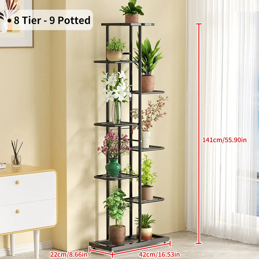 Plant Shelves Iron Potted Flower Plant Stand Rack Multiple Flower Pot Holder Shelf Indoor Outdoor Planter Display Organizer 8 Tiers Metal Storage Solution