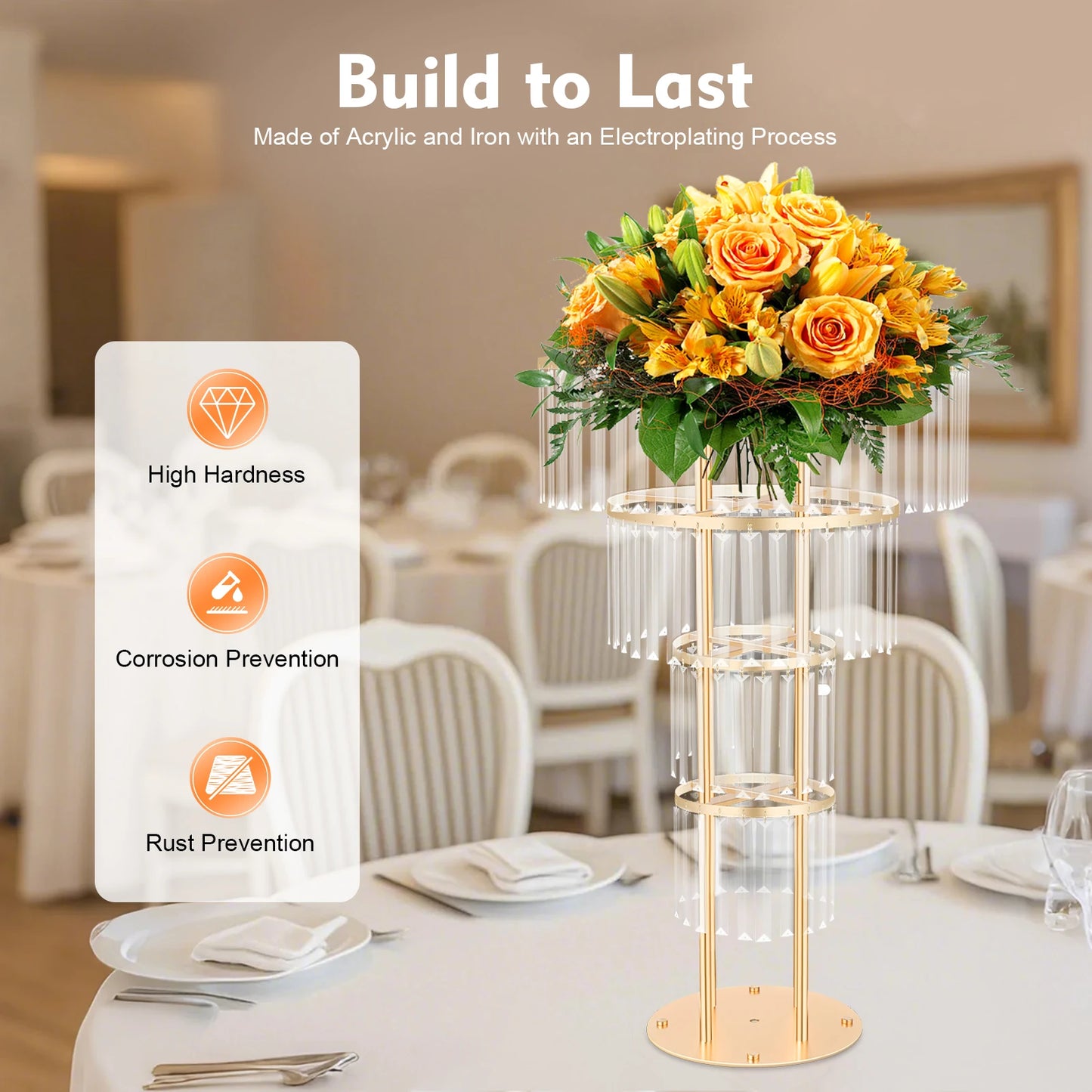 4-Tier Crystal Wedding Flower Stand, Decorative Shelves,37.4-Inch Height, Display Stands for wedding decoration