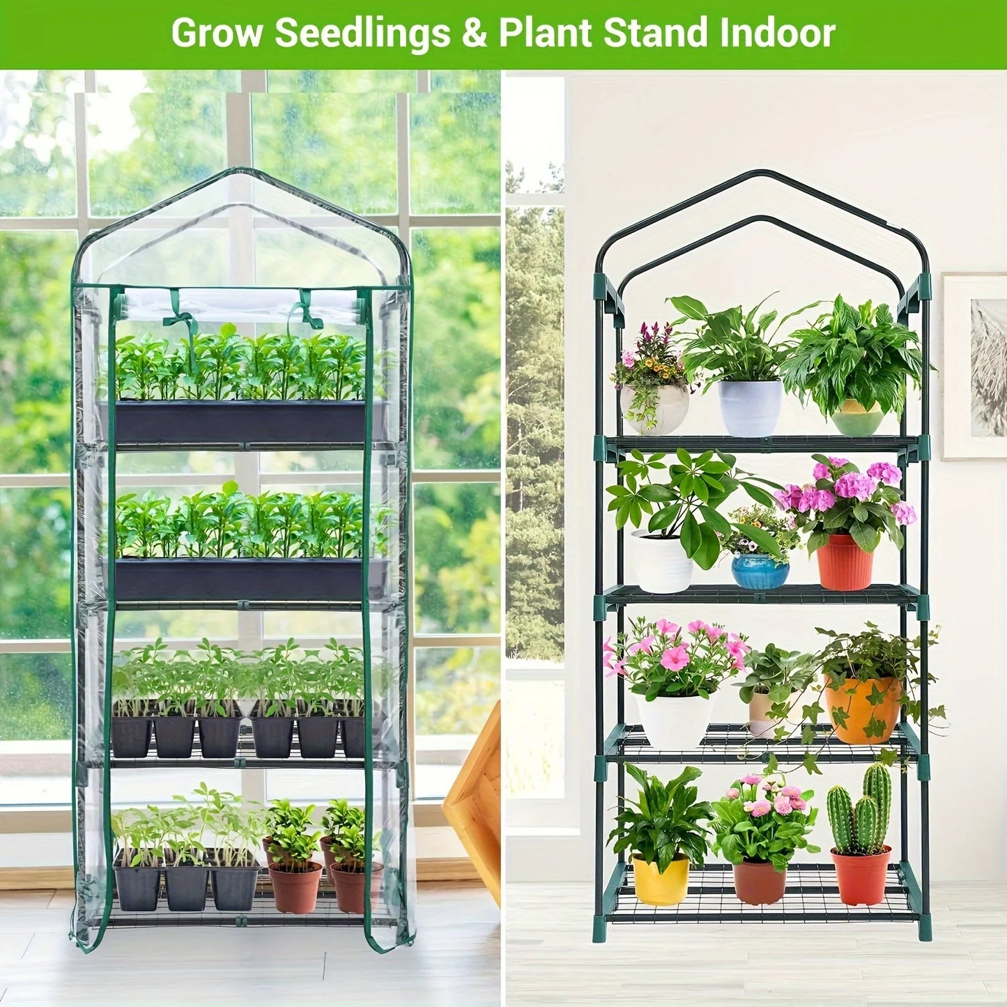 4 Tier Mini Greenhouse Portable Greenhouse with Rust Resistant Frame and PVC Cover for Winter Garden Patio Backyard Porch