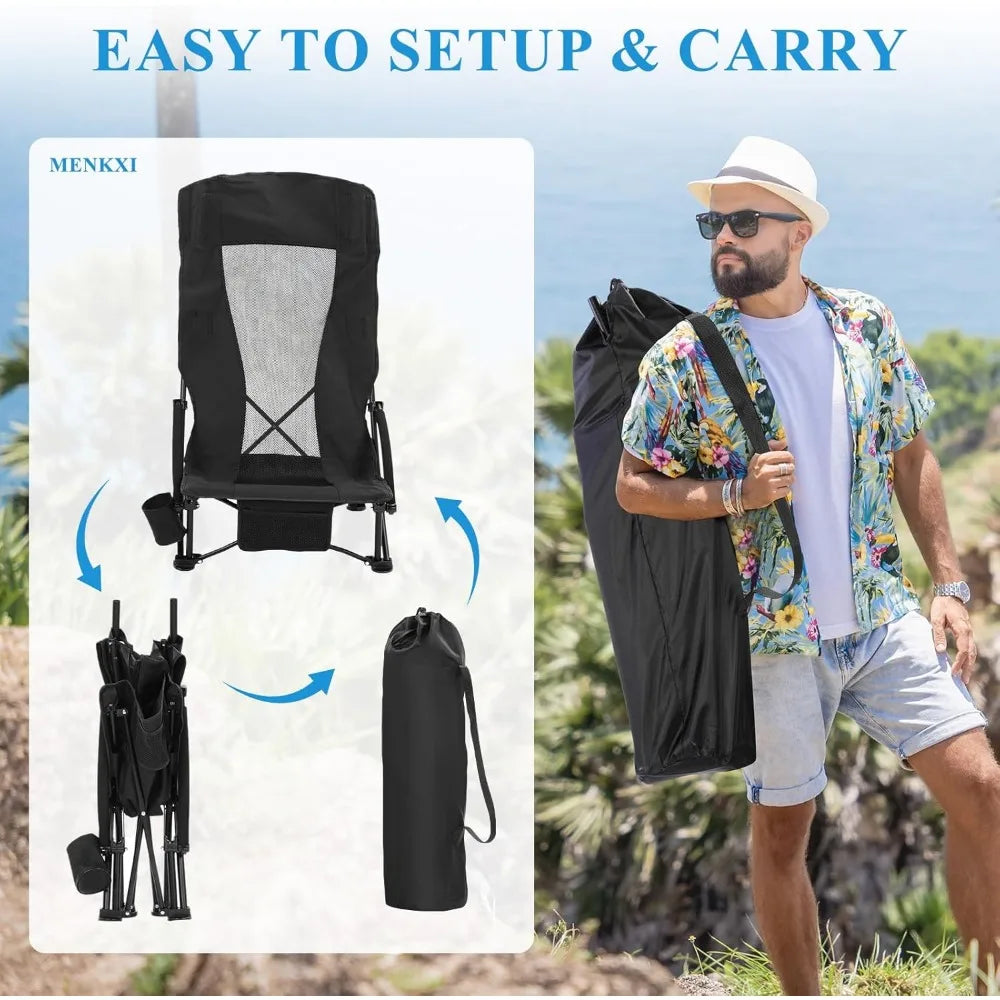 4 Pack Beach Chair for Adult High Back Low Beach Chair Bulk Portable Folding Camping Chairs Lightweight Sand Chairs with Cup Hol