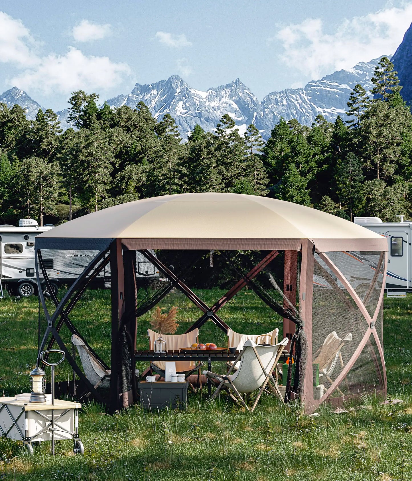 Pop Up Canopy Tent 12x12 Feet Six Sided Pop Up Gazebo Screen Tent with Mesh Windows Portable Carry Bag and Stakes Instant Shade
