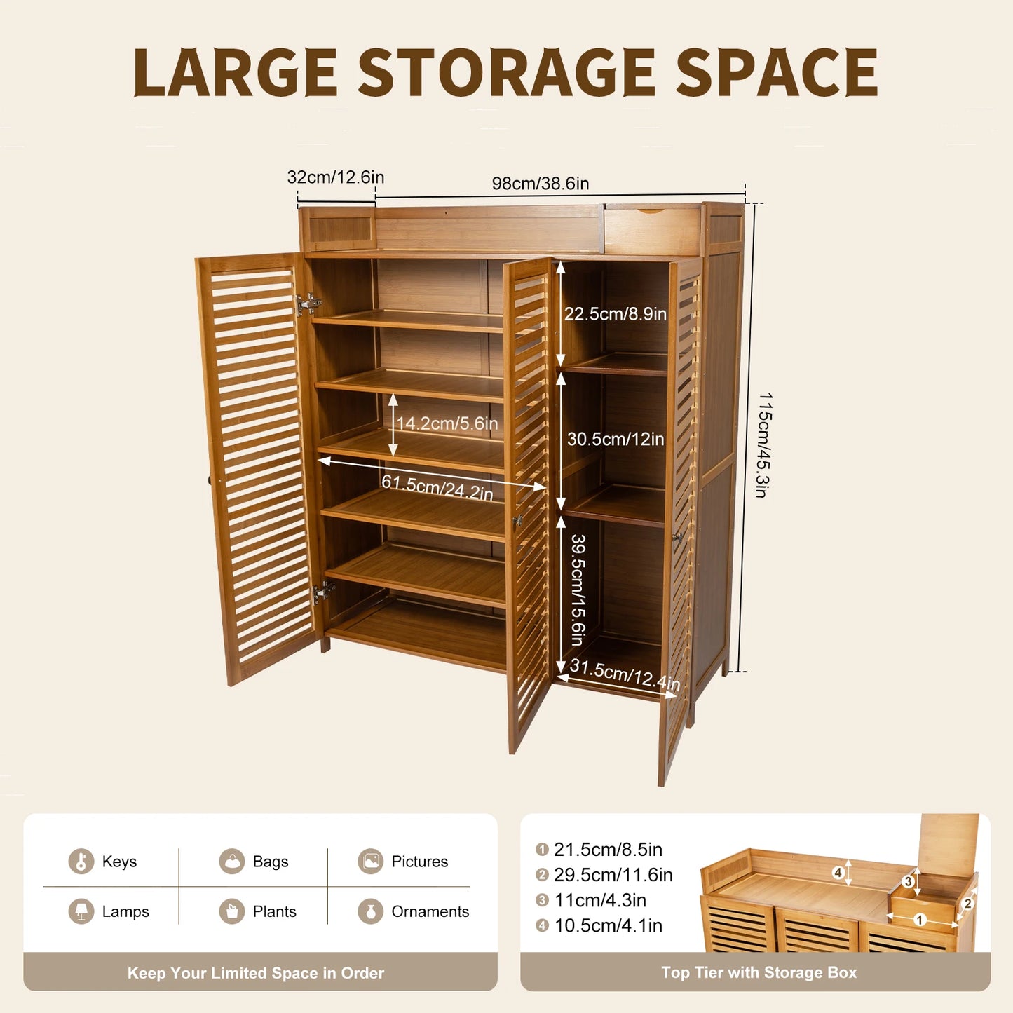Shoe Cabinet with Doors for Household Item Storage and Various Shoe Organization