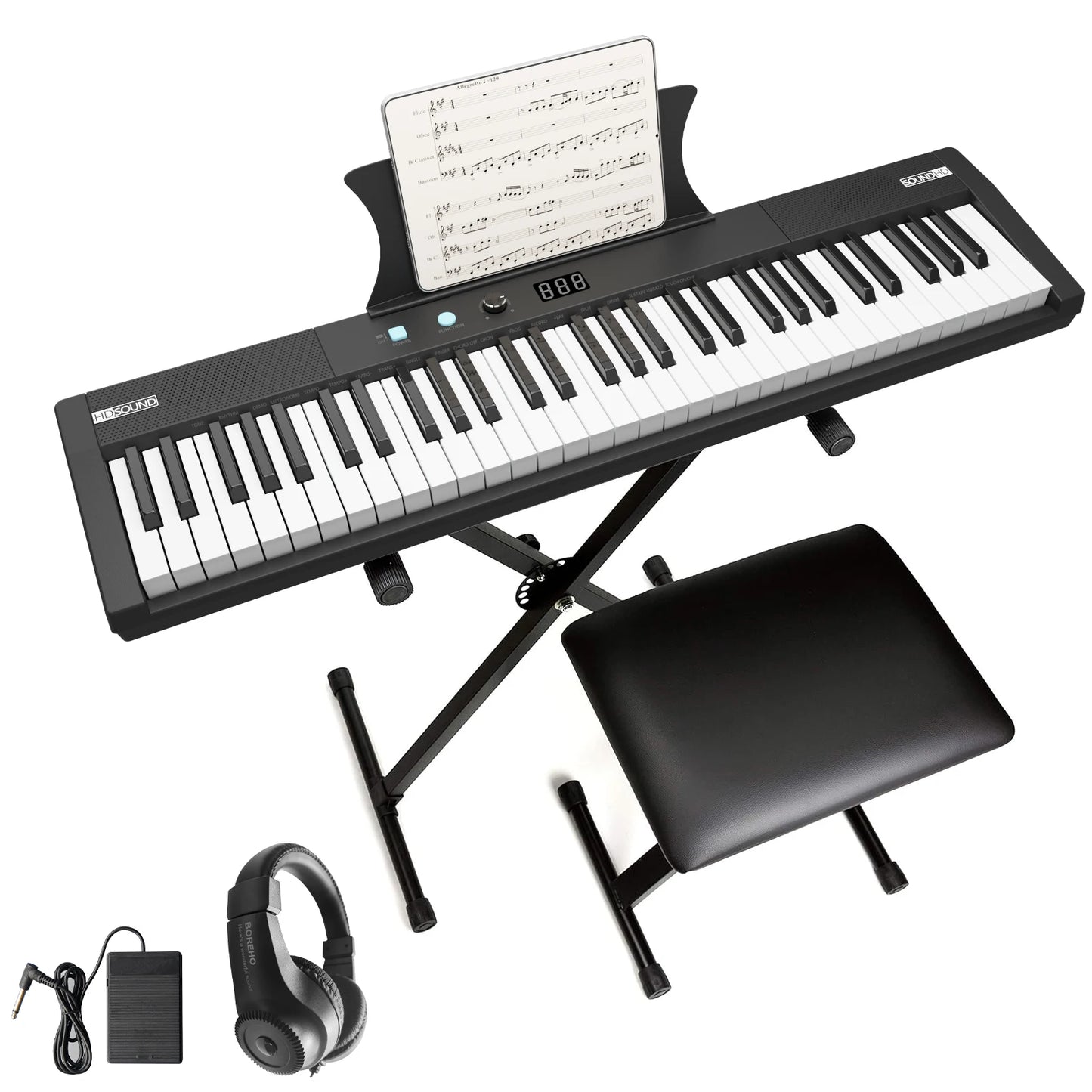 61 Key Semi-Weighted Digital Piano Keyboard with Power Supply Stand Stool and Microphone Set