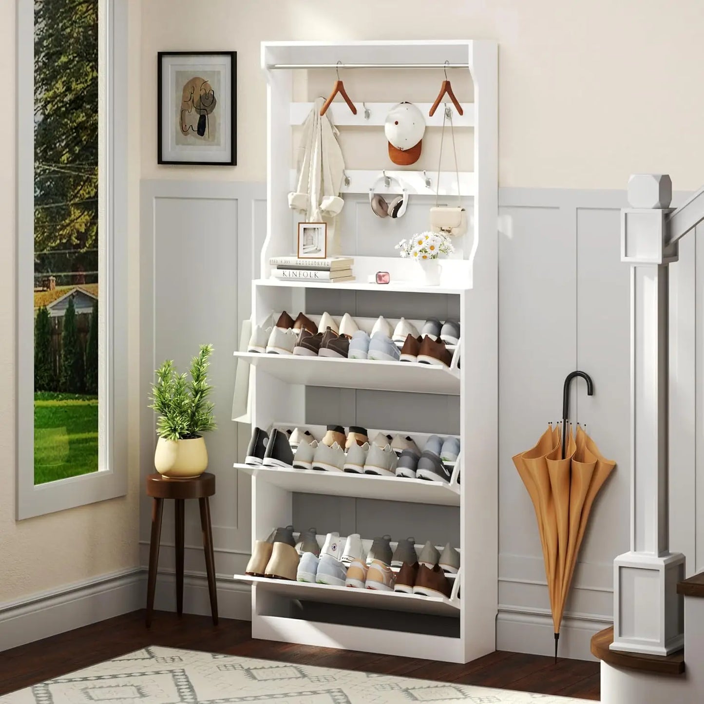 Entryway Wooden Shoe Storage Cabinet With 3 Flip Drawers