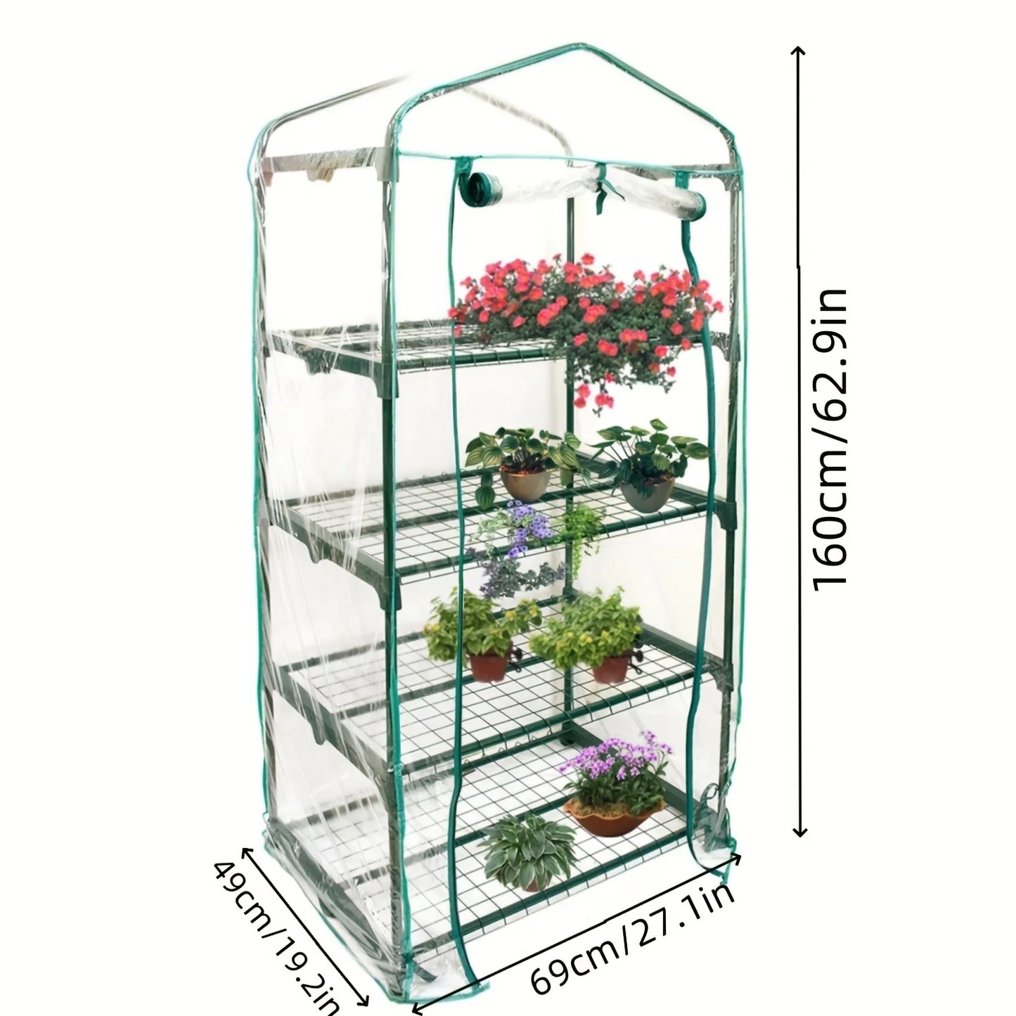 4 Tier Mini Greenhouse Portable Greenhouse with Rust Resistant Frame and PVC Cover for Winter Garden Patio Backyard Porch