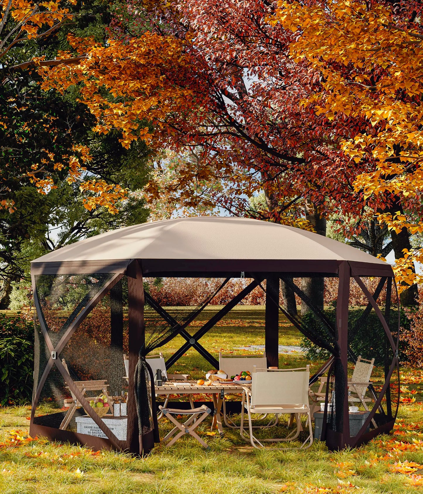Pop Up Canopy Tent 12x12 Feet Six Sided Pop Up Gazebo Screen Tent with Mesh Windows Portable Carry Bag and Stakes Instant Shade