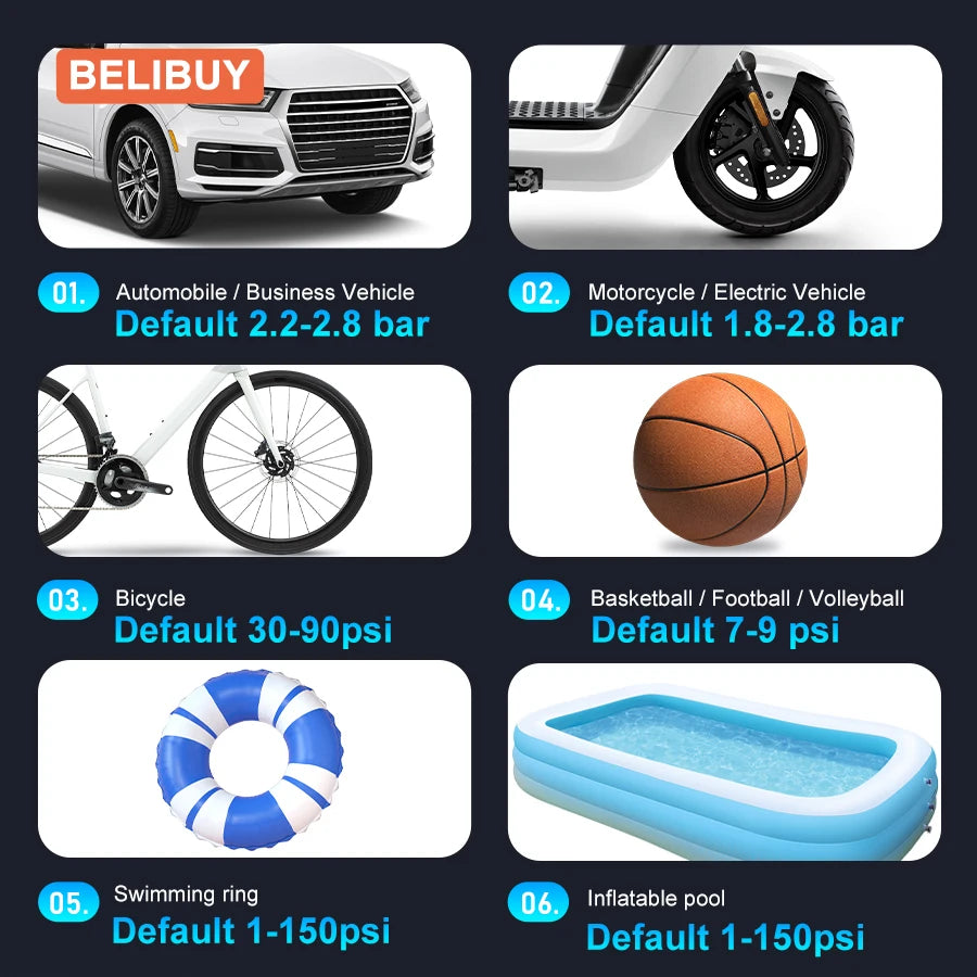 Belibuy Car Air Pump Air Compressor Tire Inflator USB Mobile Power Supply for Cars and Motorcycles
