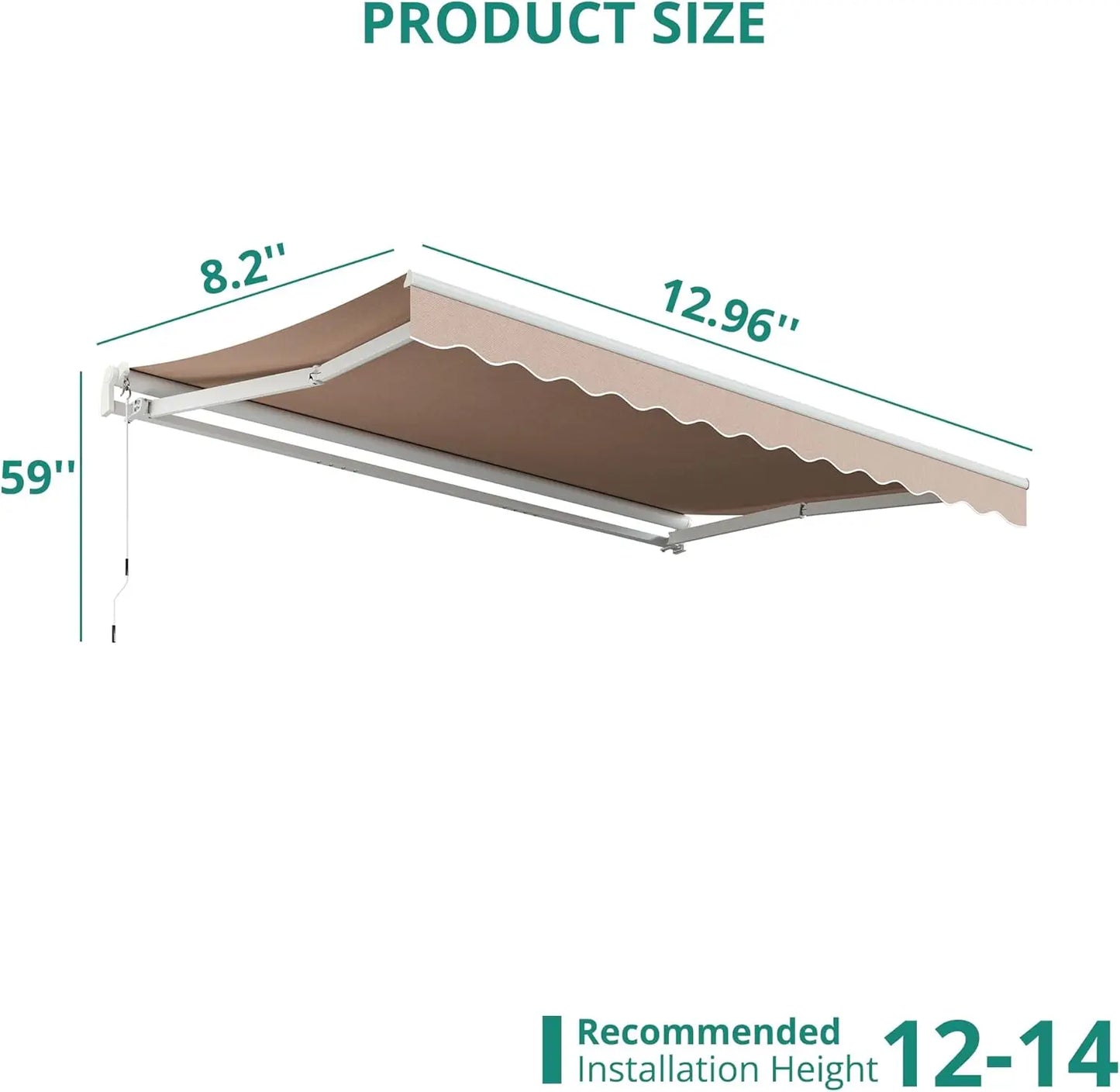 Retractable Awning 13 x 8 ft Sun Shade Shelter Cover,Outdoor Patio Awnings for Shop, Restaurant, Cafe, Courtyard,Balcony