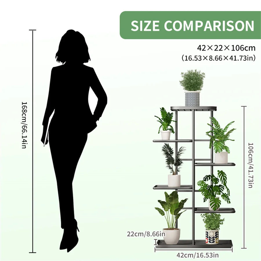 Plant Shelves Iron Potted Flower Plant Stand Rack Multiple Flower Pot Holder Shelf Indoor Outdoor Planter Display Organizer 8 Tiers Metal Storage Solution