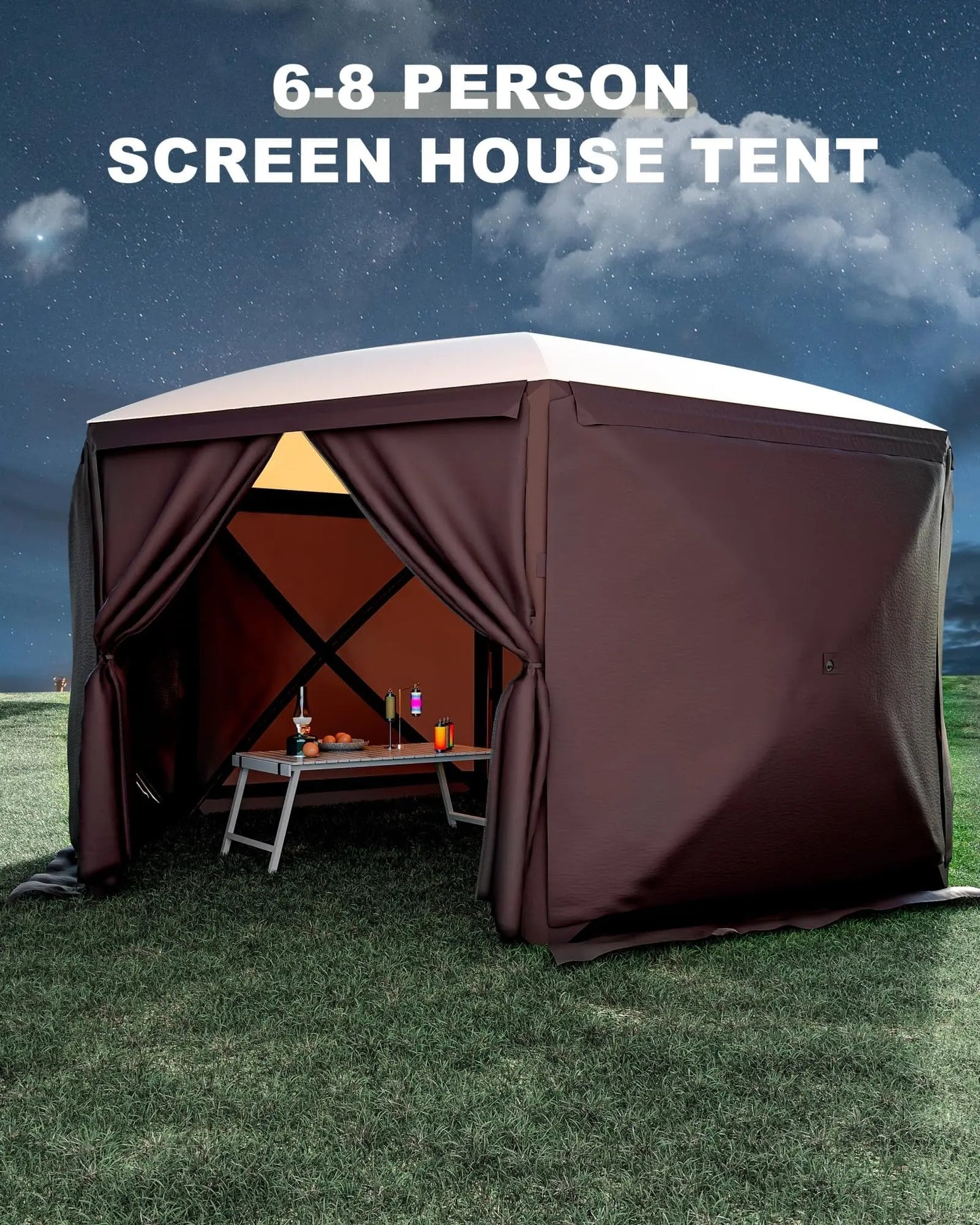 Pop Up Canopy Tent 12x12 Feet Six Sided Pop Up Gazebo Screen Tent with Mesh Windows Portable Carry Bag and Stakes Instant Shade