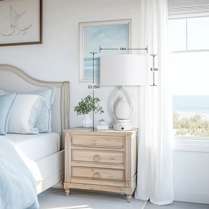 23 Inch Coastal Table Lamp Rotary Switch Fabric Shade
