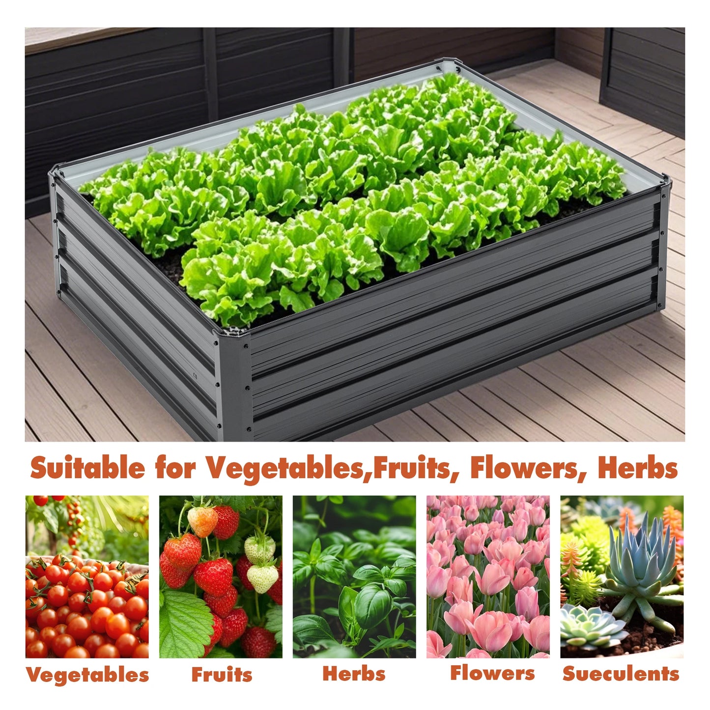 4x3x1ft Black Metal Raised Garden Bed Galvanized Planter Box for Vegetables Flowers Herbs