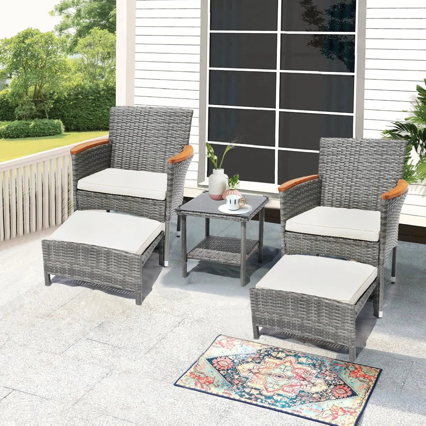 Angduo 5 Piece Outdoor Patio Set With Table And Ottomans