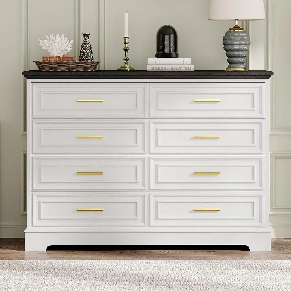 8 Drawer Dresser for Bedroom 52 Inch Wide Long Chest of Drawers Modern Wood TV Stand White Farmhouse Dresser for Living Room