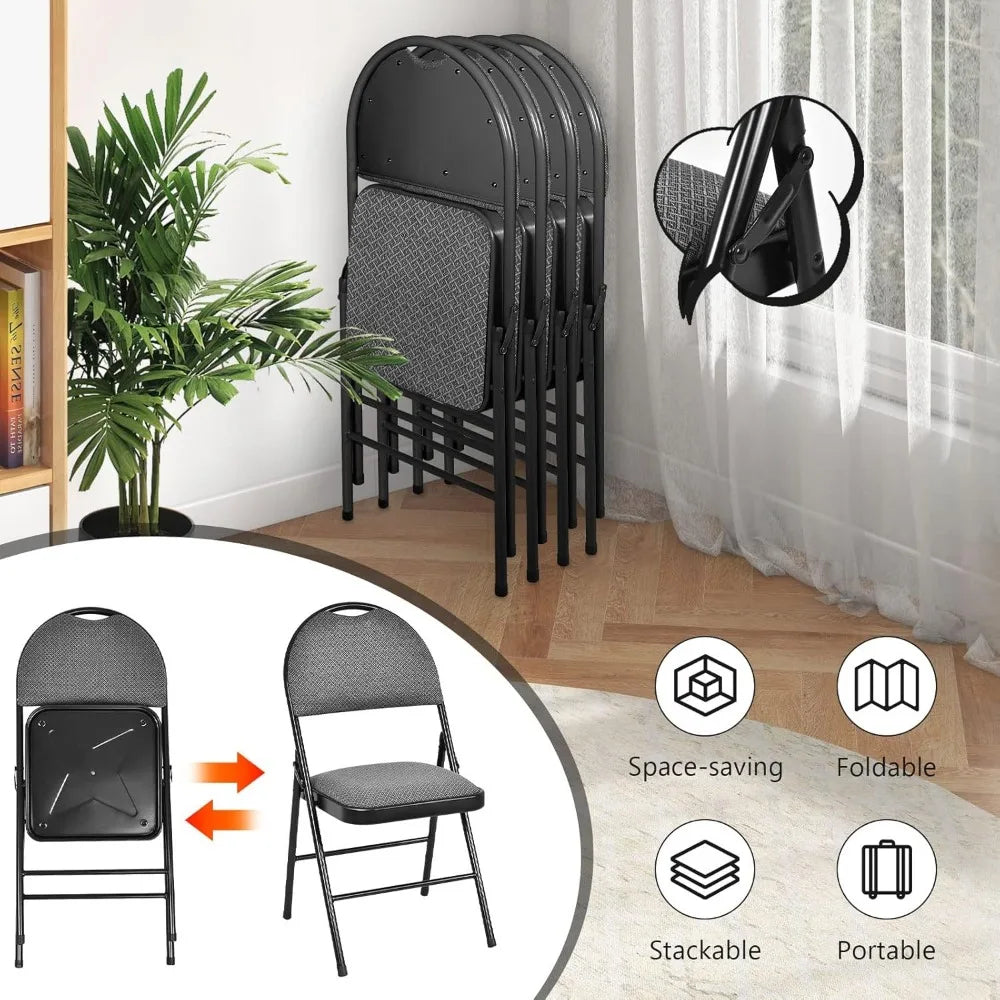 6-Pcs Folding Chairs Set - Foldable Dining Chairs with Upholstered Seat, Non-Slip Footpads, Commercial Guest Chairs, Pack of 6