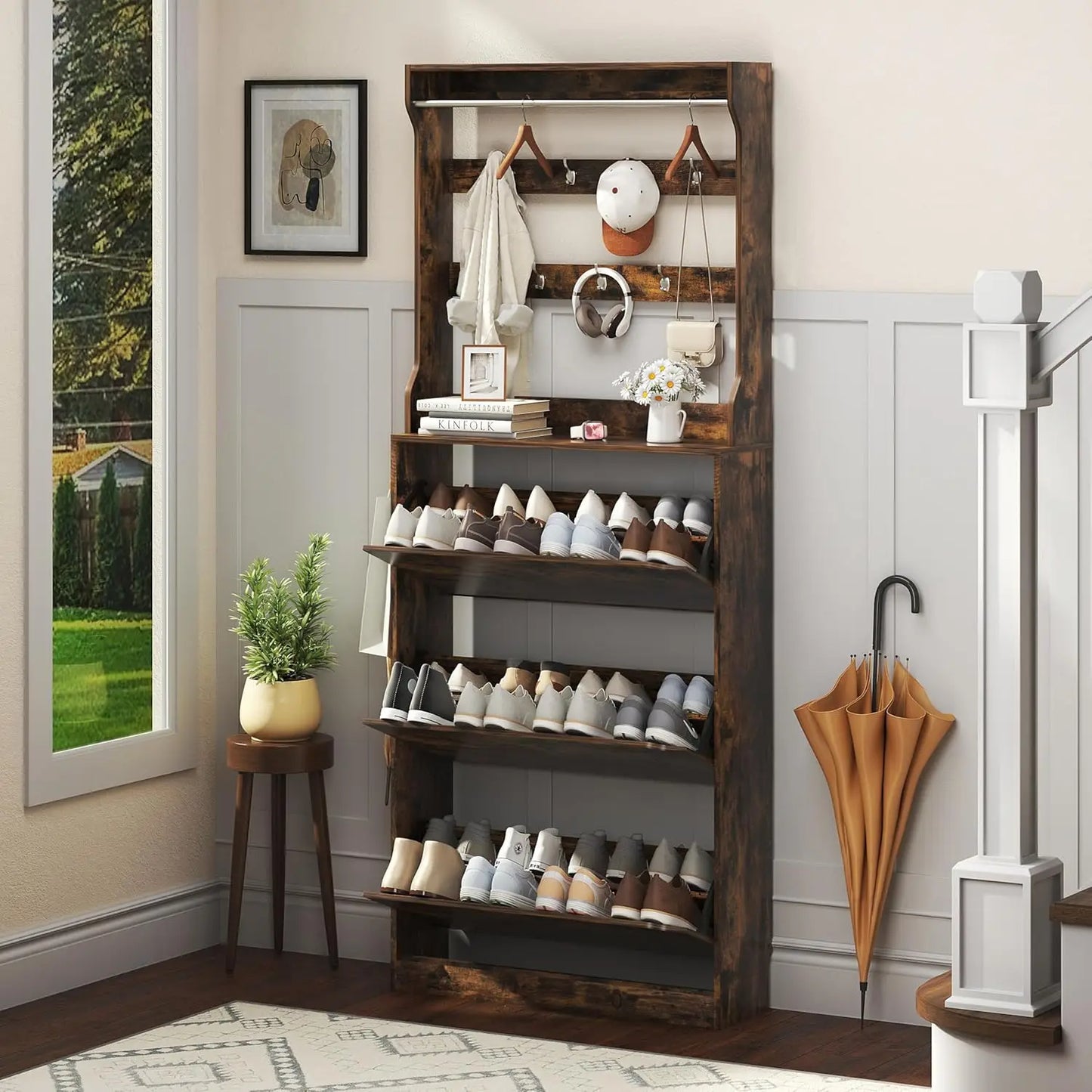 Entryway Wooden Shoe Storage Cabinet With 3 Flip Drawers