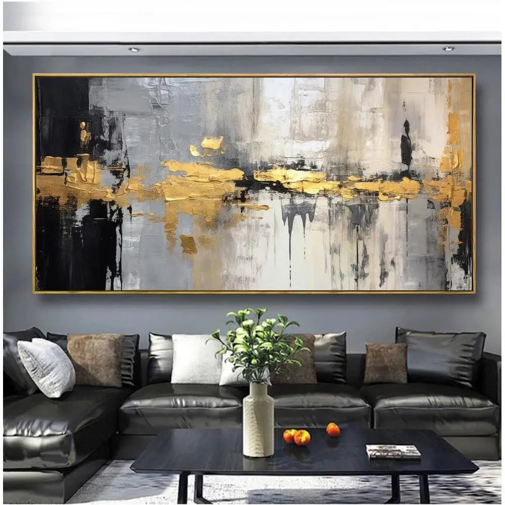 Golden Yellow Abstract Line Art Canvas Wall Decor Modern