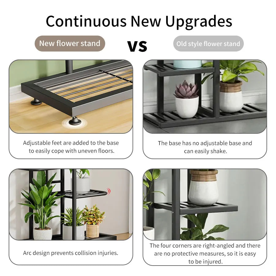 Plant Shelves Iron Potted Flower Plant Stand Rack Multiple Flower Pot Holder Shelf Indoor Outdoor Planter Display Organizer 8 Tiers Metal Storage Solution