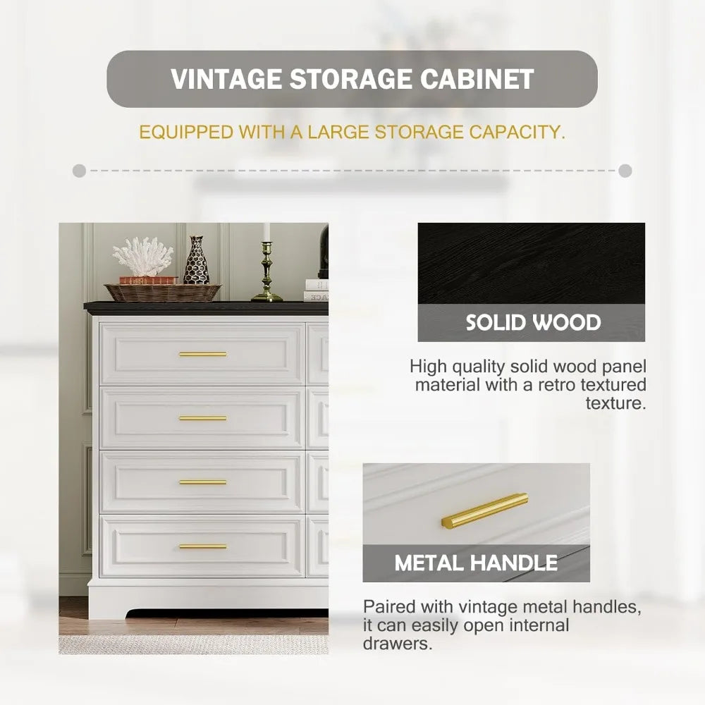 8 Drawer Dresser for Bedroom 52 Inch Wide Long Chest of Drawers Modern Wood TV Stand White Farmhouse Dresser for Living Room