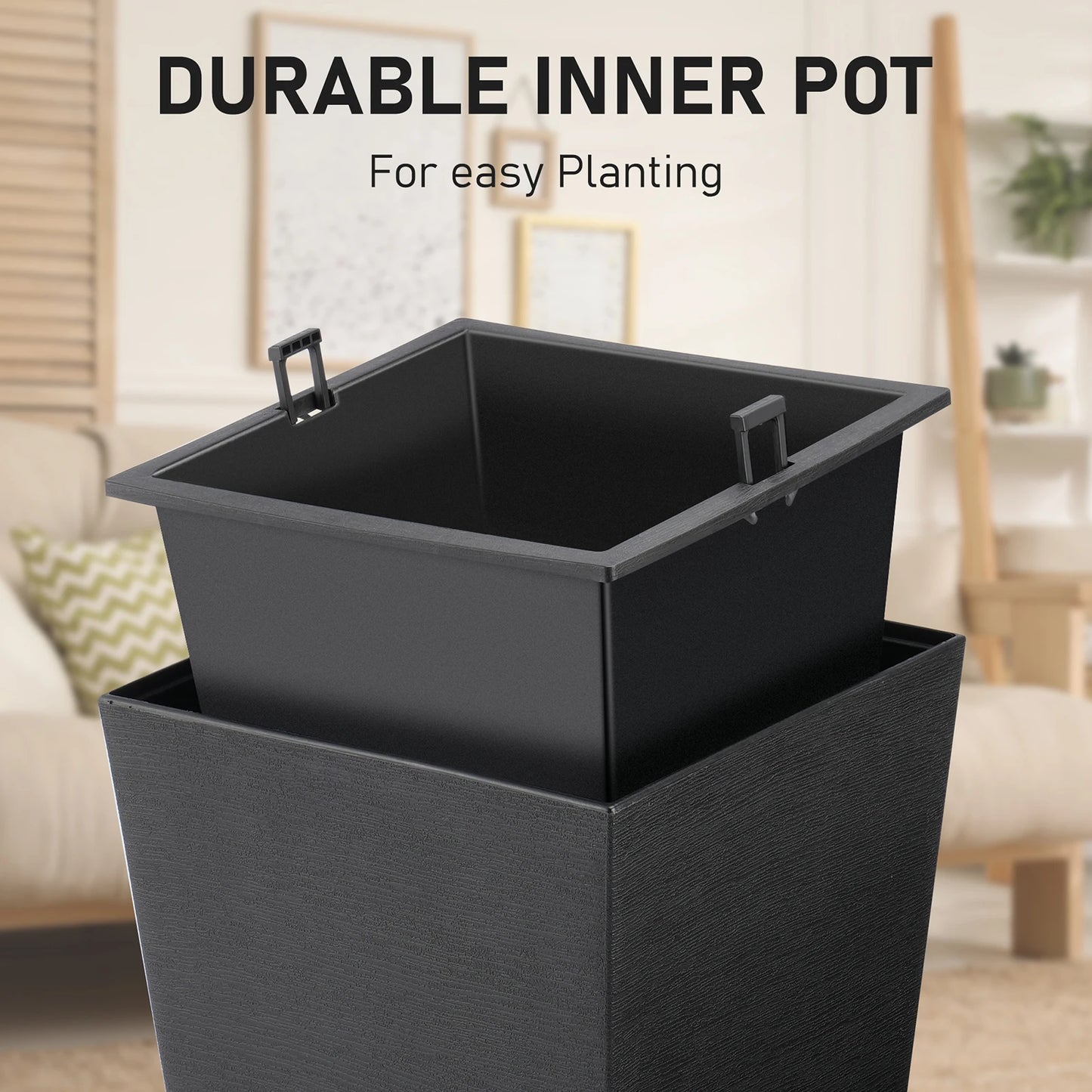 22.6 Inch Square Plastic Plant Pots 2-Pack with Drainage Holes and Saucers Durable Large Garden Pots for Indoor and Outdoor Plants