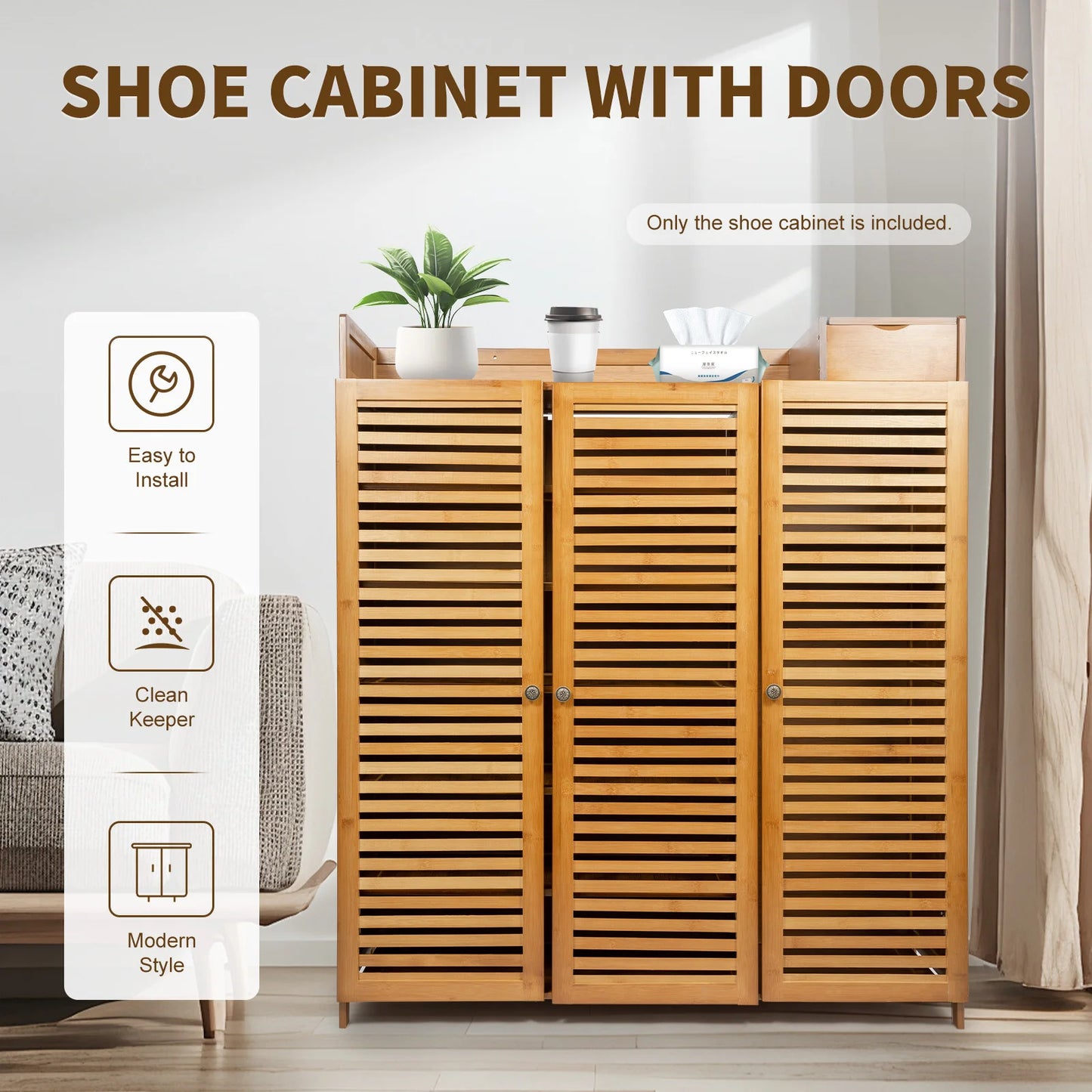 Shoe Cabinet with Doors for Household Item Storage and Various Shoe Organization